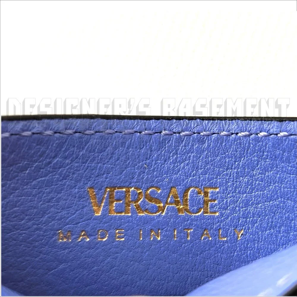 VERSACE violet gold La MEDUSA gold Logo embossed Leather Card Case hold wallet